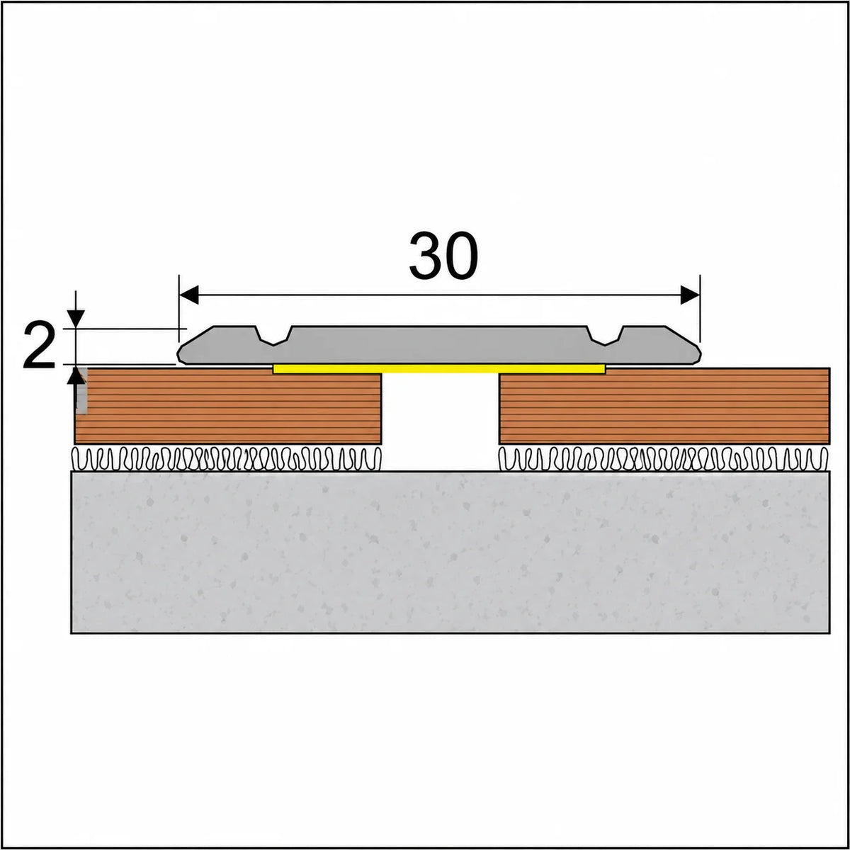 30mm Self-Adhesive Aluminium Flat Threshold Strip Diagram