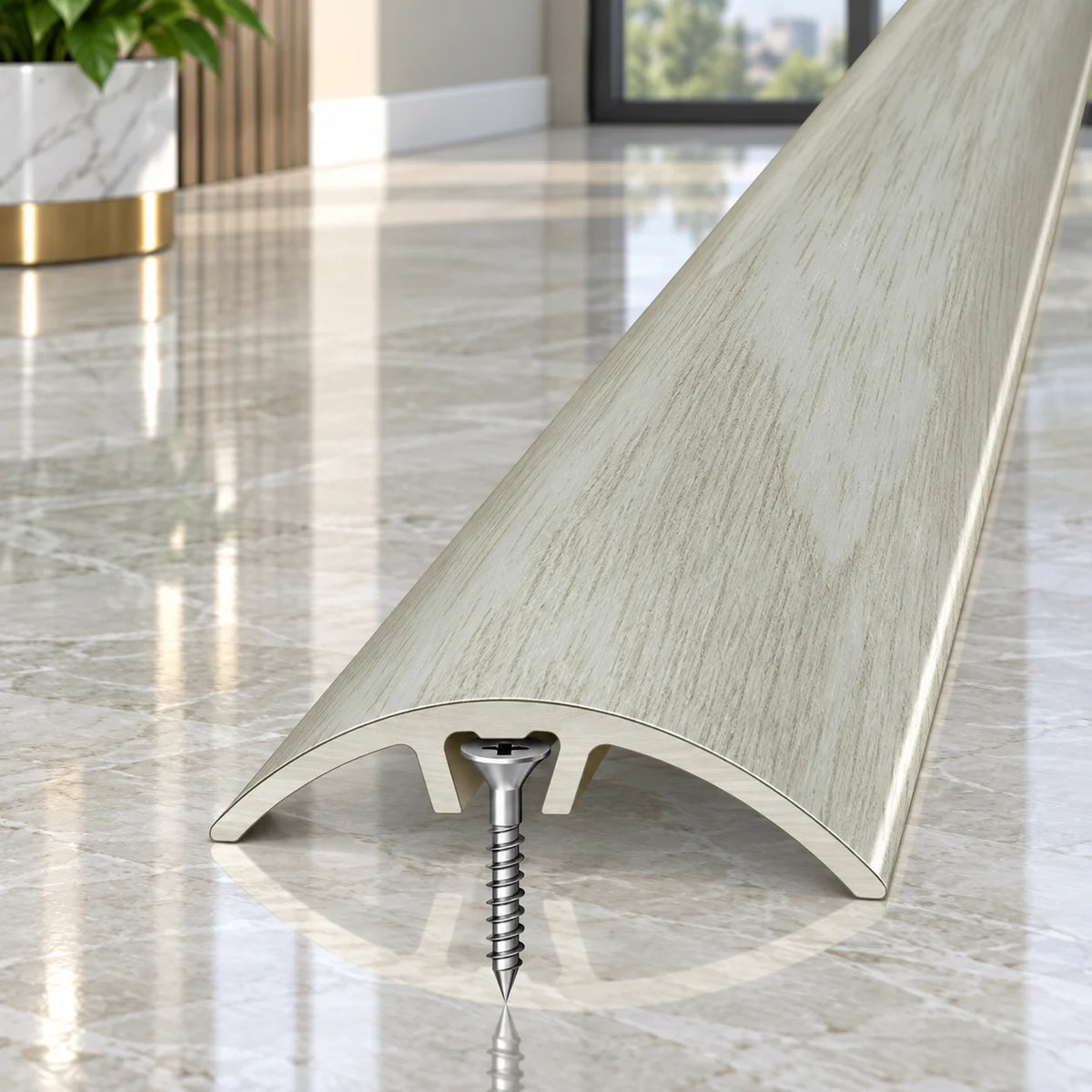 Wood effect 32mm aluminium transition strip for creating a clean and professional finish between floor coverings