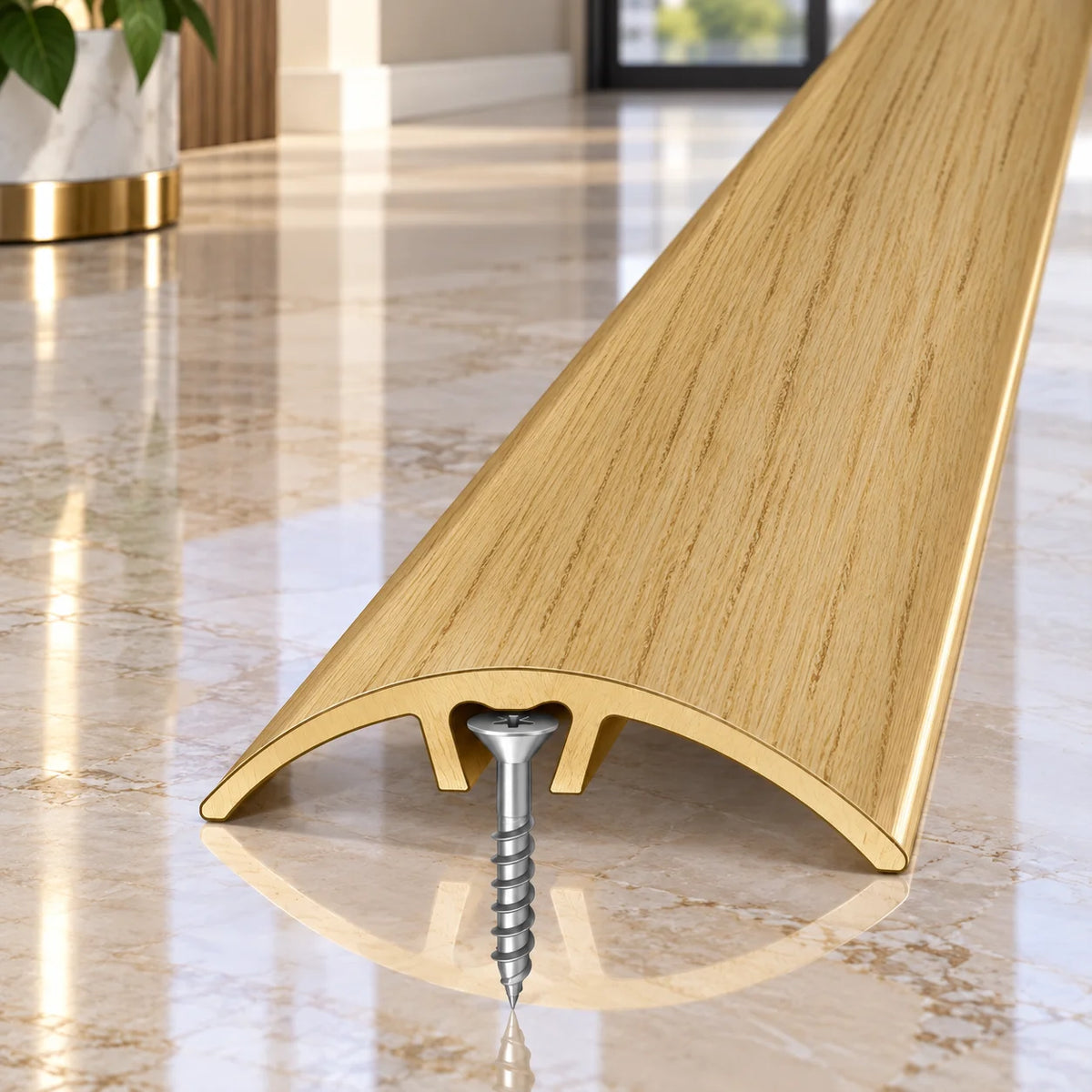 32mm aluminium wood effect floor transition strip for creating a neat and smooth joint between adjoining floors