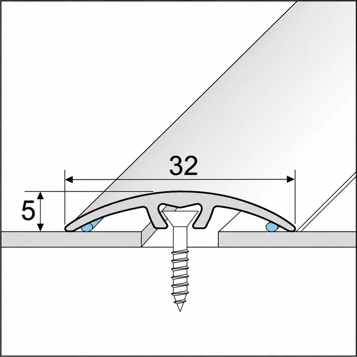 32mm Aluminium Concealed-Fix Floor Transition Strip Diagram
