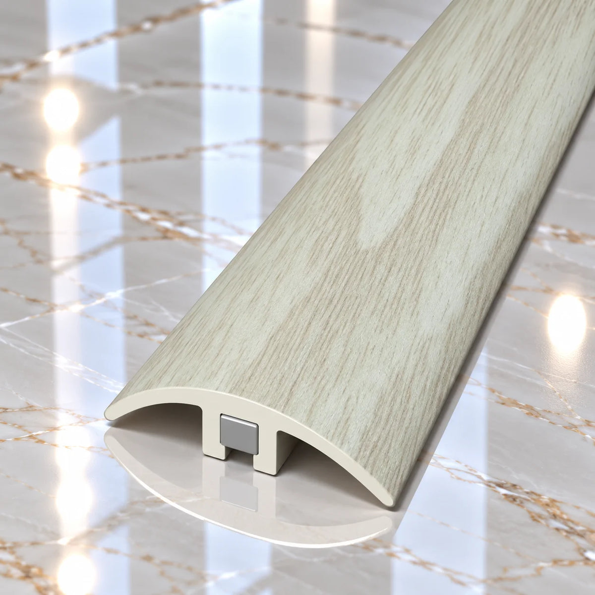 PVC Wood Effect Floor Joining Strip 32mm providing a tidy decorative finish while covering the joint between two floor sections.