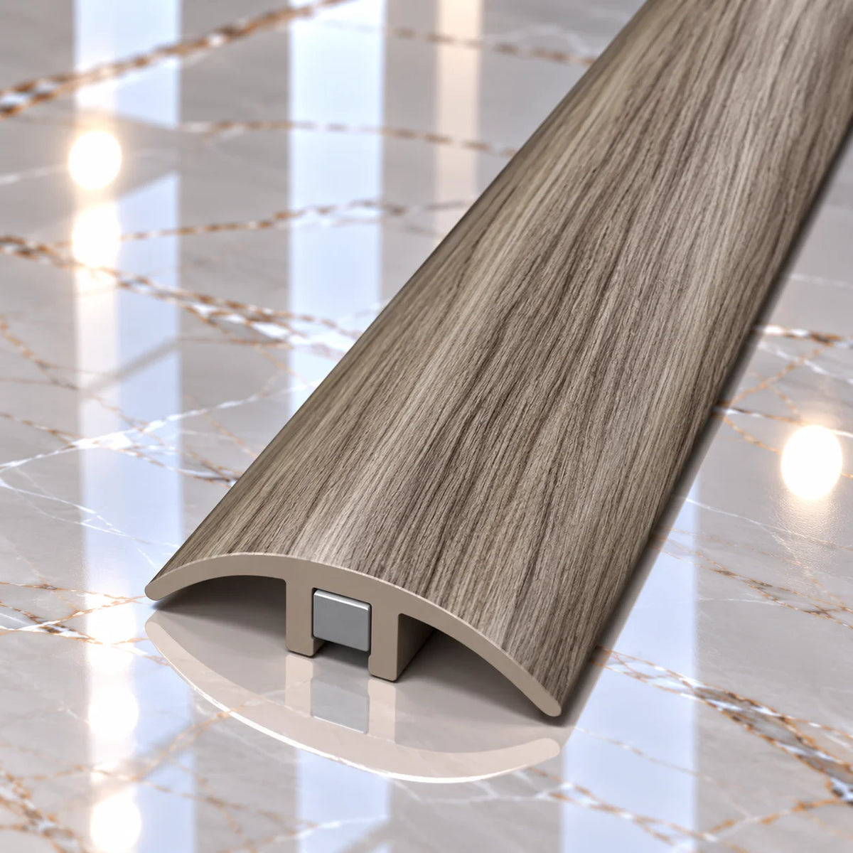 PVC Wood Effect Floor Joining Strip 32mm providing a tidy decorative finish while covering the joint between two floor sections.