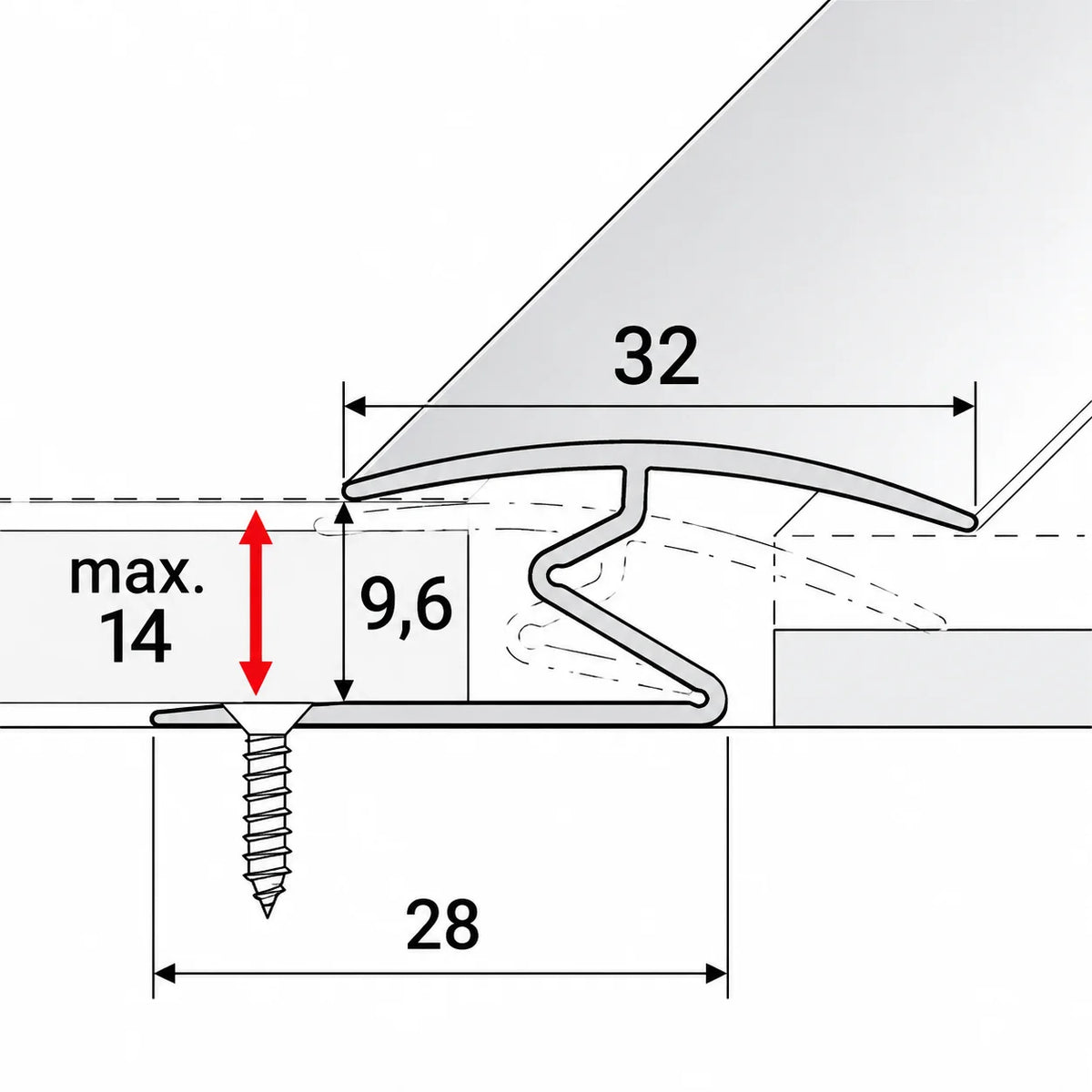 32mm Wood Effect Z Profile Aluminium Transition Strip offering a strong and professional finish between adjoining floor coverings.