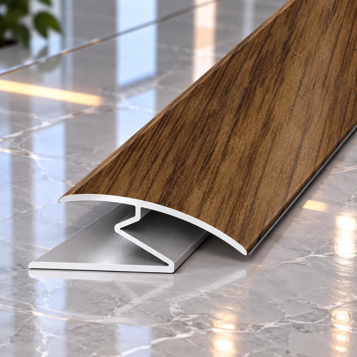 32mm Wood Effect Aluminium Z Transition Strip designed for a neat and professional transition between adjoining floor coverings.