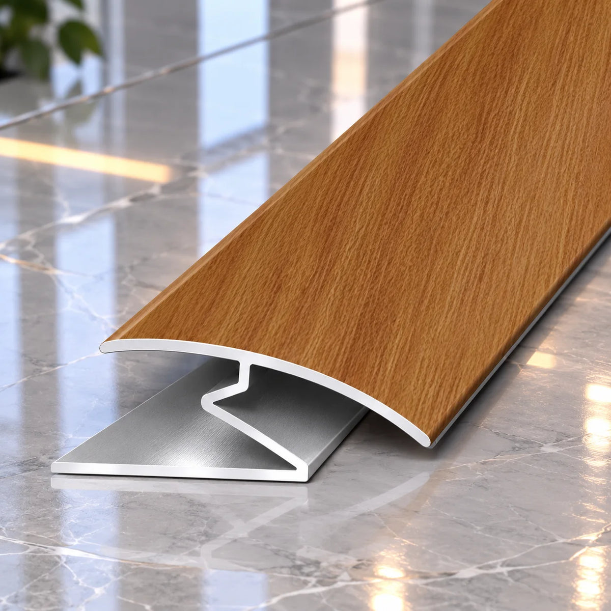 32mm Wood Effect Z Profile Aluminium Transition Strip offering a strong and professional finish between adjoining floor coverings.