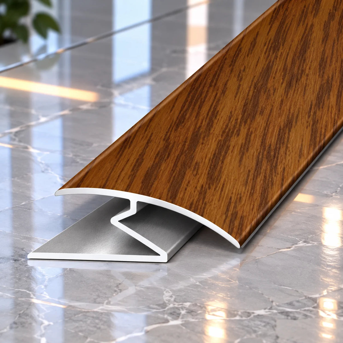 32mm Wood Effect Aluminium Floor Joining Z Strip suitable for finishing transitions between compatible flooring materials with a natural timber-style appearance.