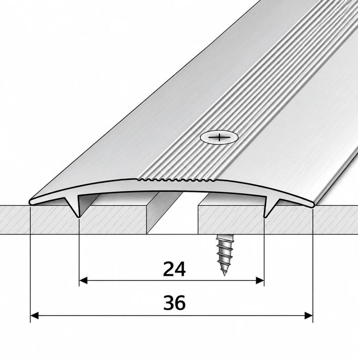 36mm aluminium carpet-to-carpet joining strip with twin grip edges for a clean and durable floor transition