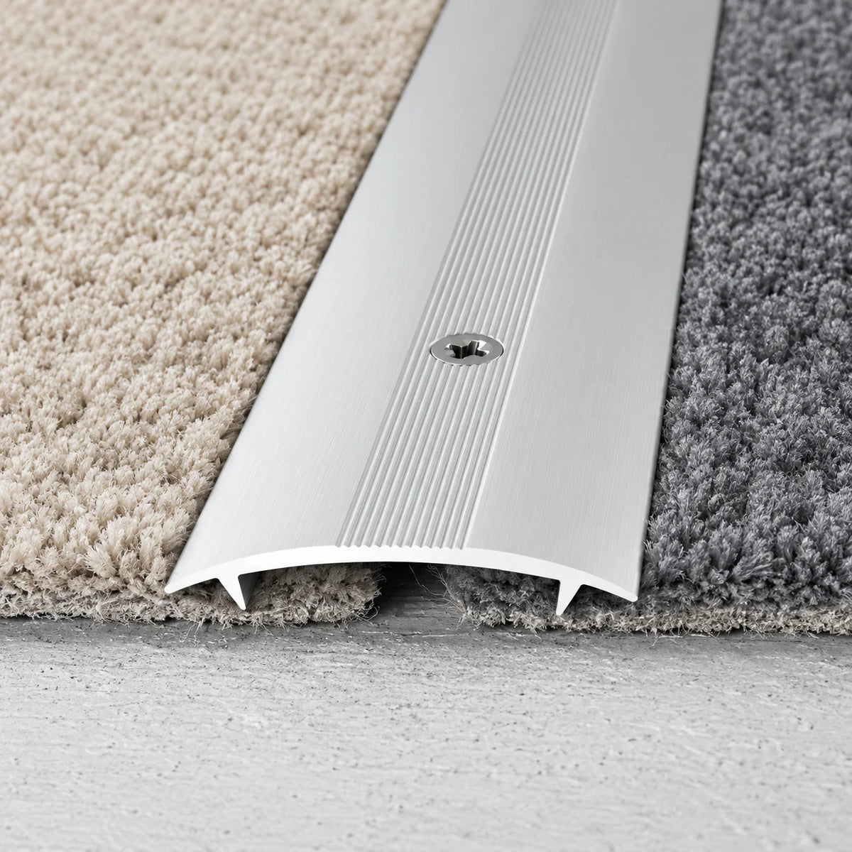 Heavy duty aluminium twin grip carpet strip 36mm wide for protecting and securing carpet edges between rooms