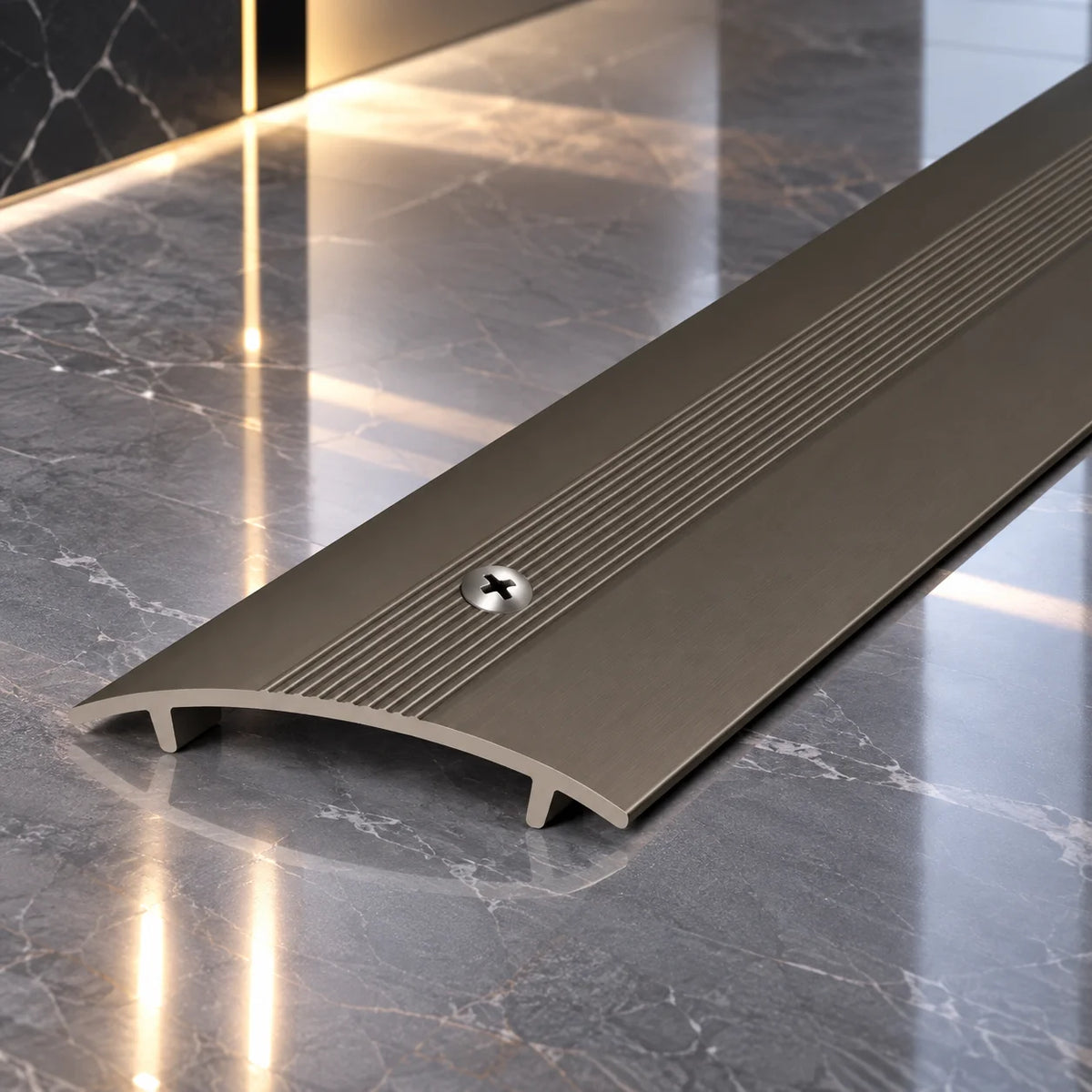 36mm aluminium twin grip carpet threshold strip designed to securely hold carpet edges on both sides