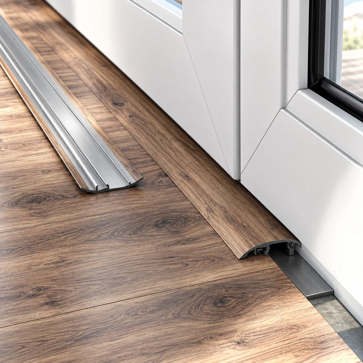37mm Adjustable Aluminium Floor Joining Strip with 4-in-1 Design for versatile transitions between compatible flooring surfaces.