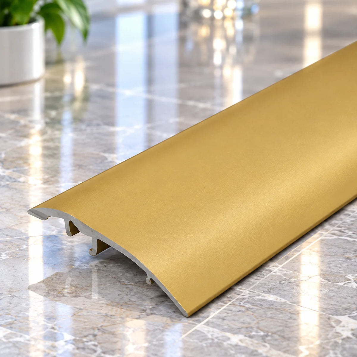 37mm 4-in-1 Aluminium Door Threshold Transition Strip designed to cover flooring joints and provide a tidy doorway finish.