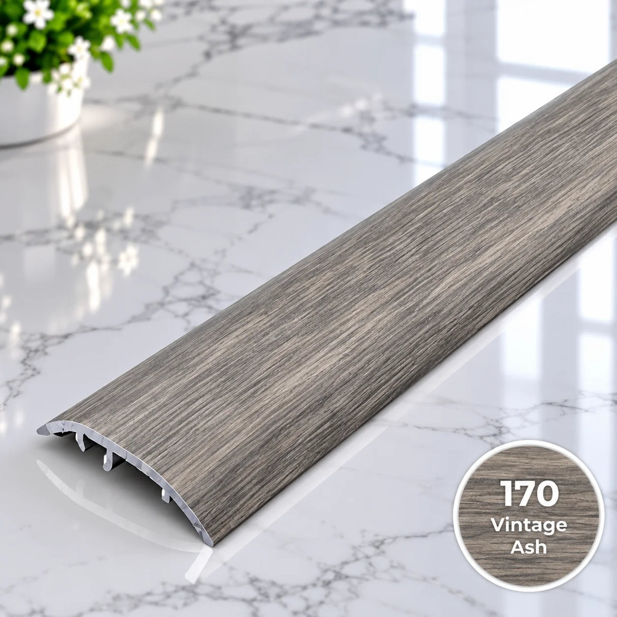 Wood effect aluminium threshold bar 37mm for doorways and flooring transitions