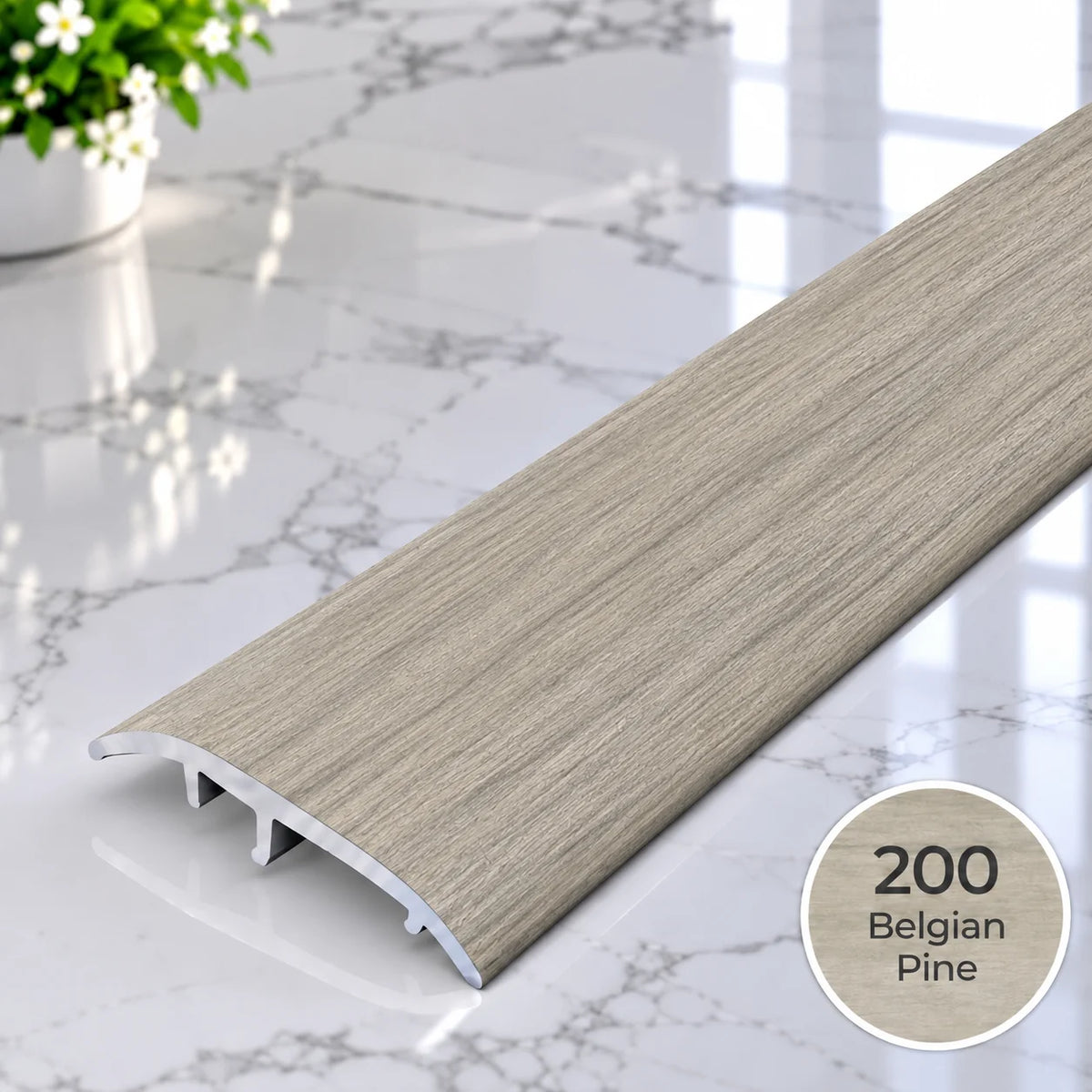 37mm aluminium threshold profile with wood effect finish for internal doorways