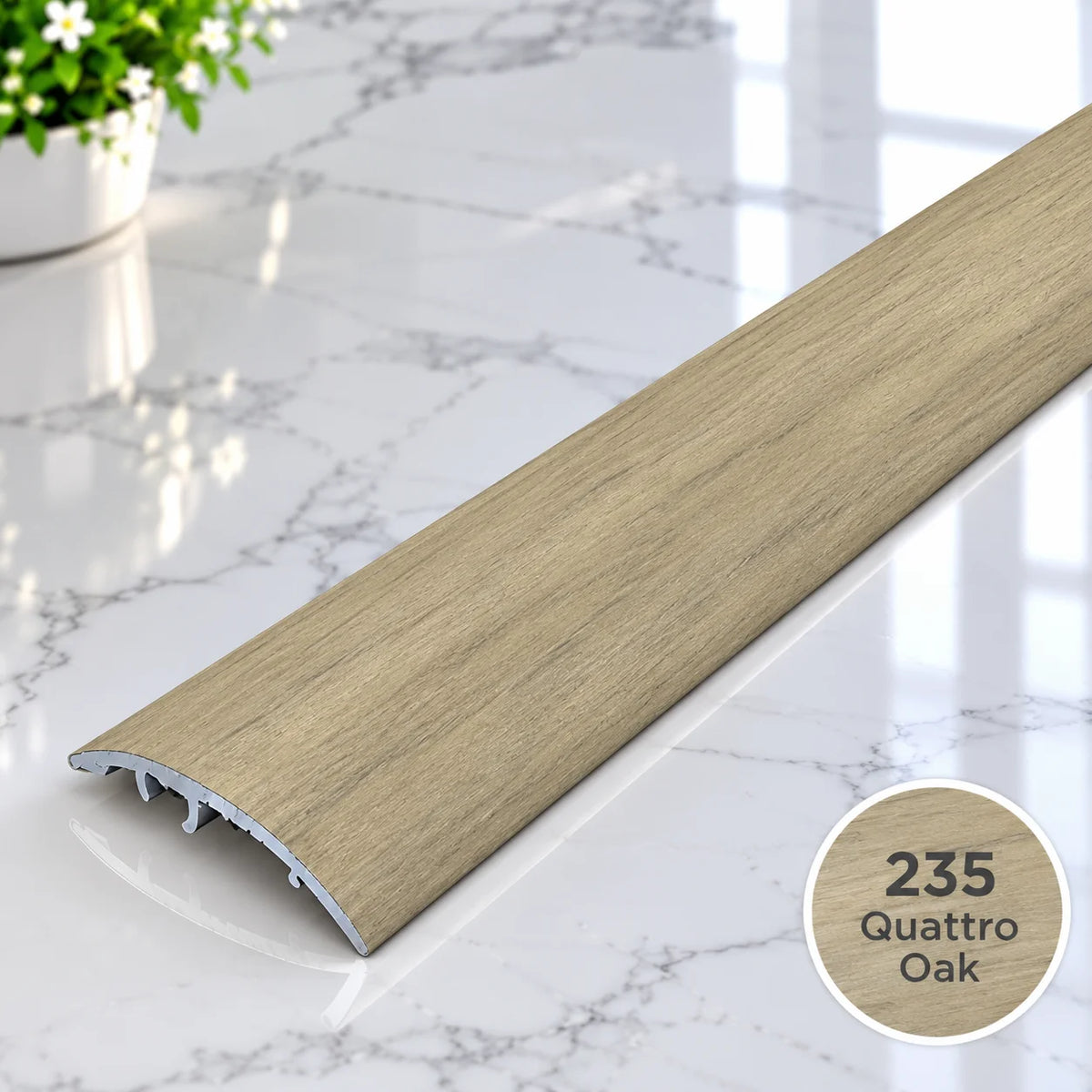 Wood effect aluminium threshold bar 37mm for doorways and flooring transitions