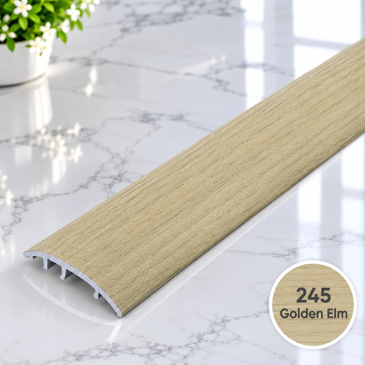 37mm 4-in-1 door threshold trim with realistic wood effect aluminium finish