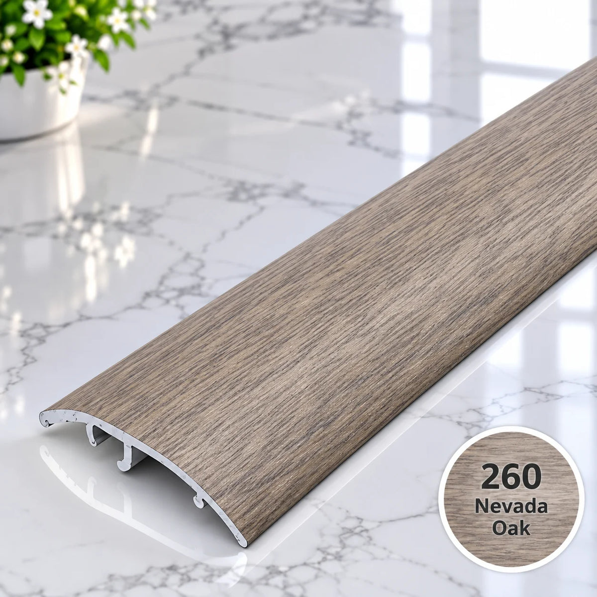 37mm aluminium threshold profile with wood effect finish for internal doorways