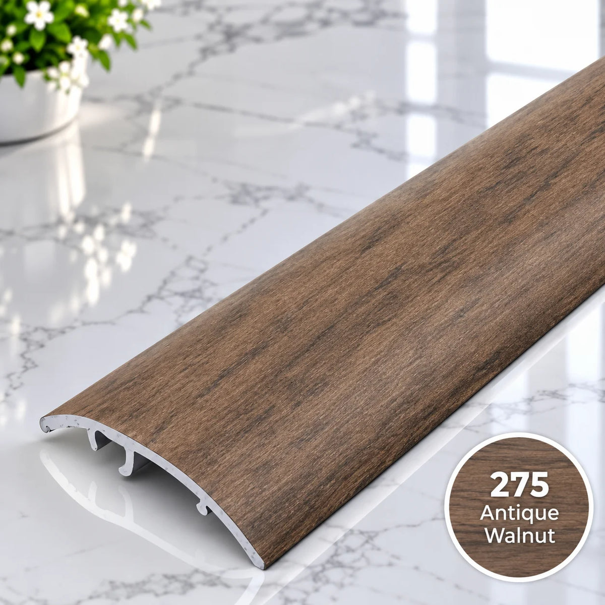 37mm 4-in-1 aluminium floor threshold strip in decorative wood effect finish