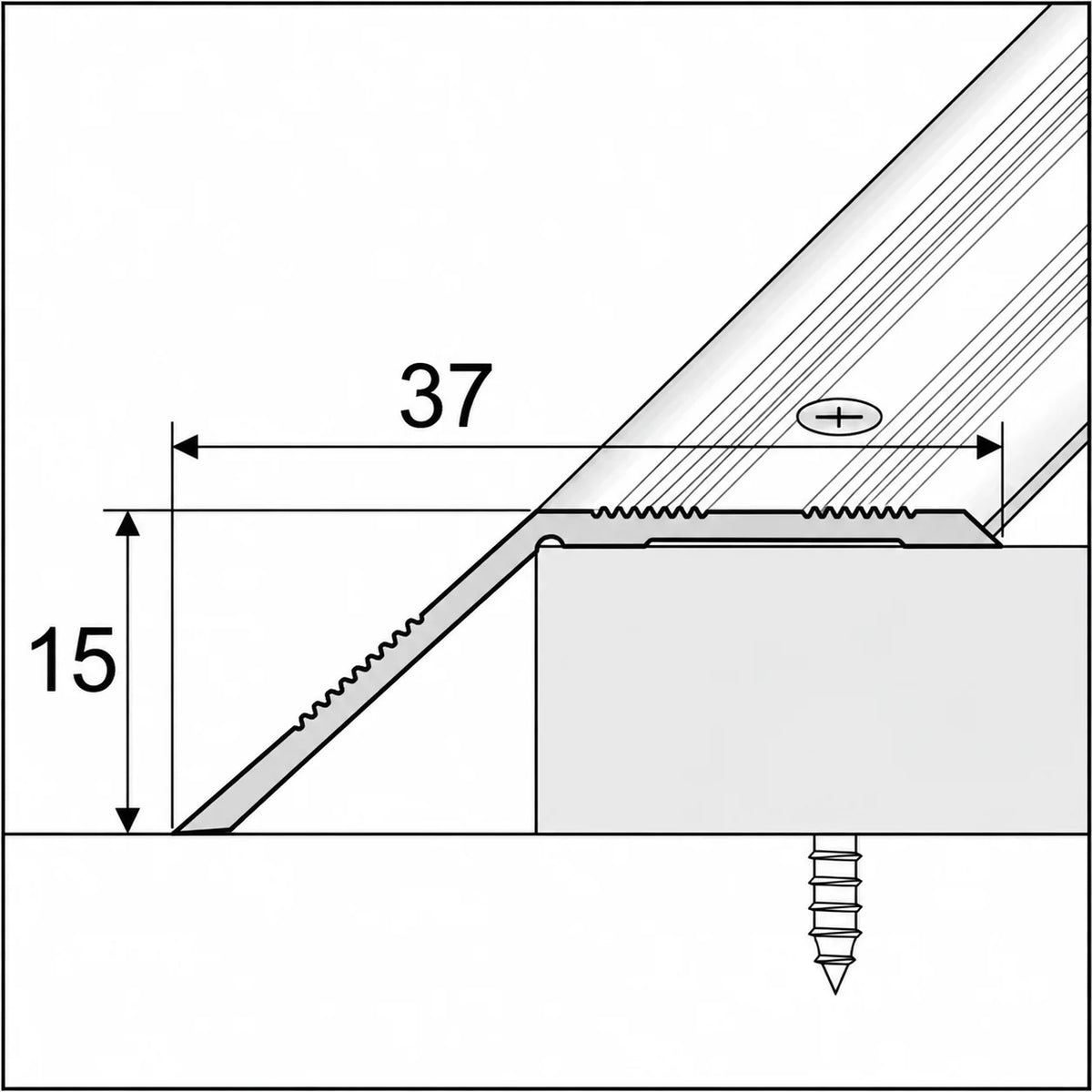 37mm Aluminium Screw-Fix Ramp Transition Strip Diagram