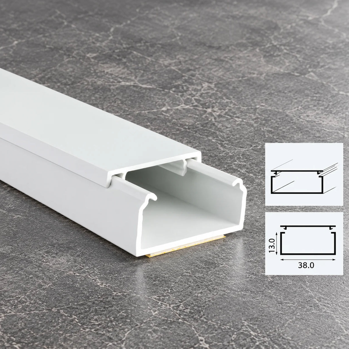 PVC Cable Trunking White Self-Adhesive Wire Cover – 1m & 2.44m Length 38 MM X 13 MM