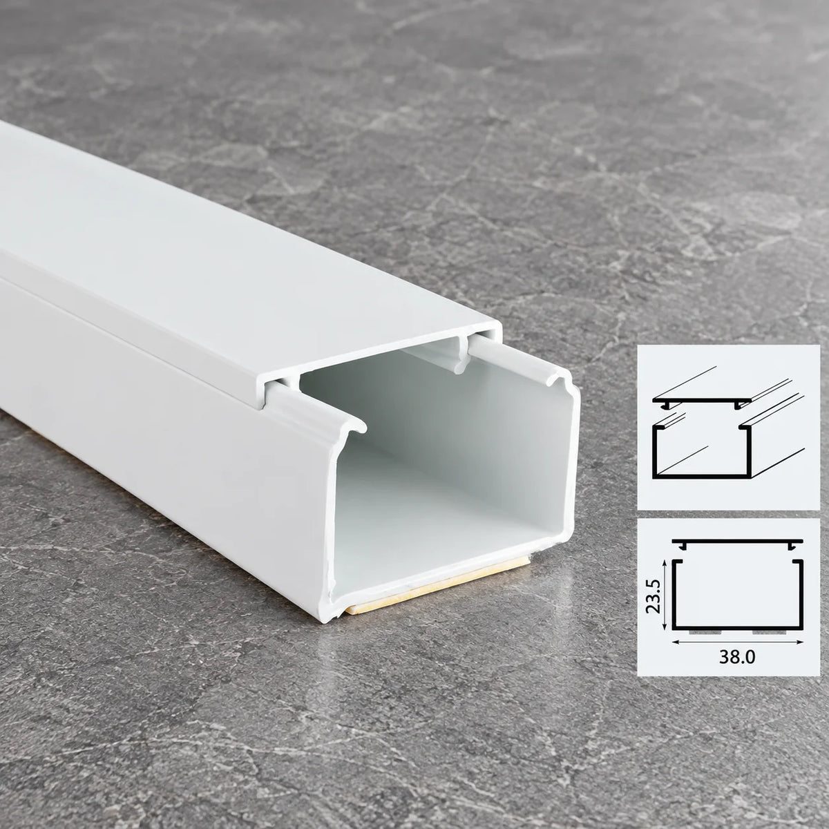 PVC Cable Trunking White Self-Adhesive Wire Cover – 1m & 2.44m Length 38 MM X 23.5 MM