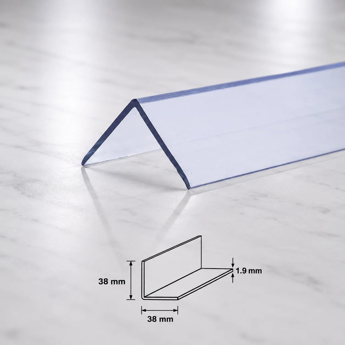 Clear Edge Protector Transparent PVC Plastic Corner Angle Trim 90° In 38 X 38 MM
