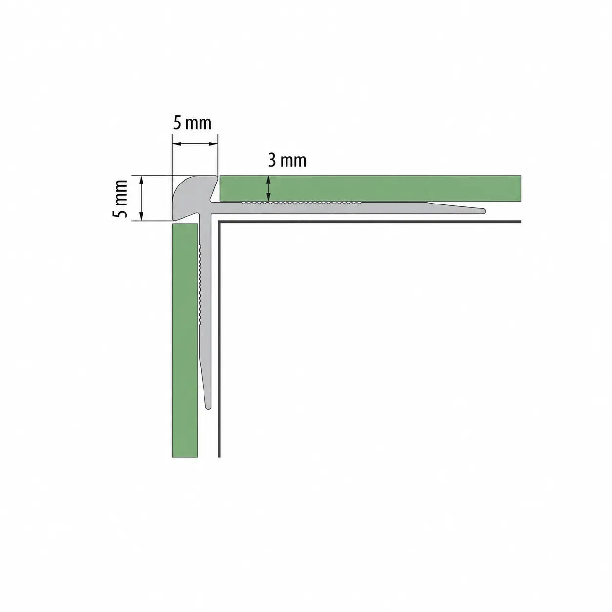 3mm Aluminium Stair Nosing Outer Corner Diagram