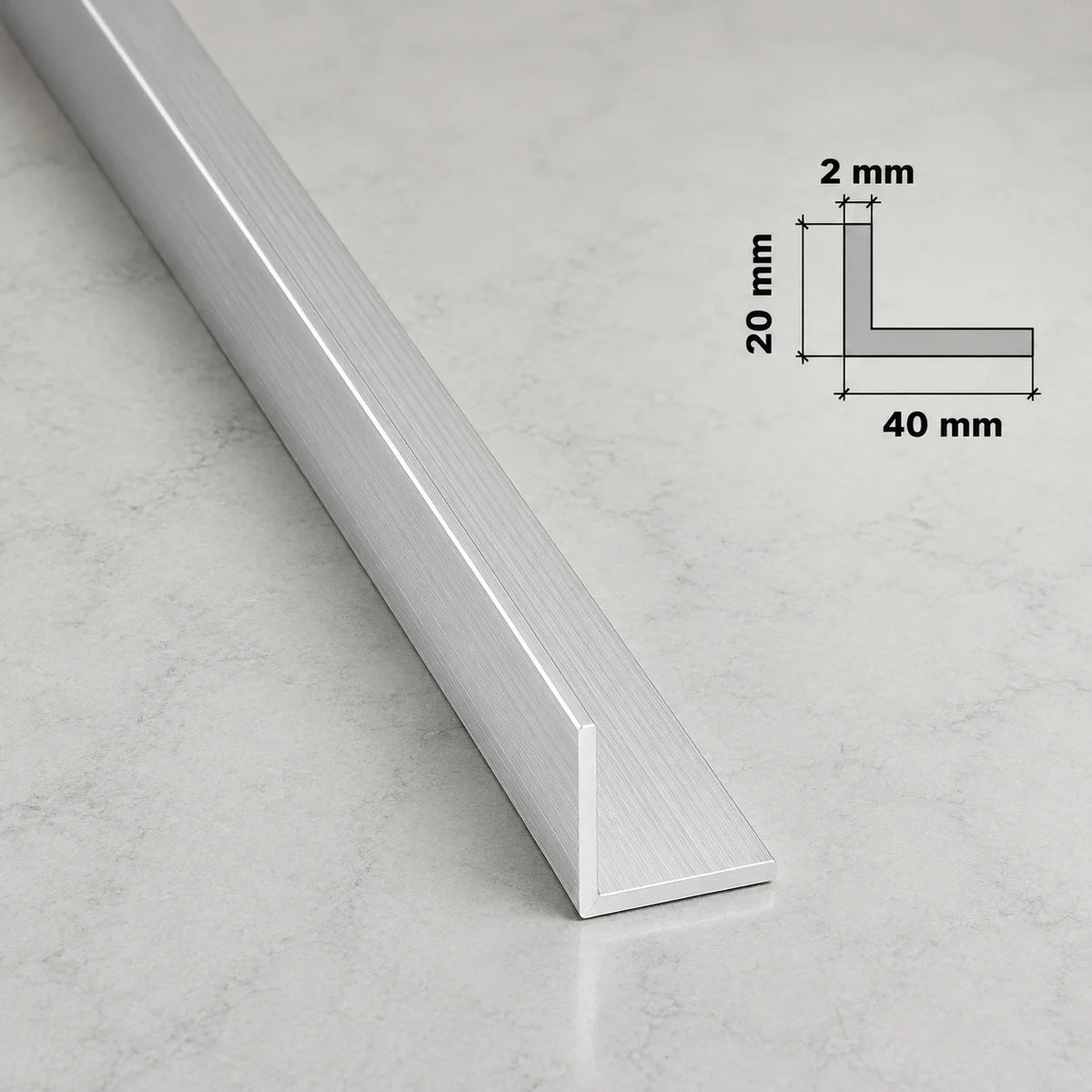 Natural Aluminium Extruded Angle Corner 1 M | Equal & Unequal In 40 X 20 MM