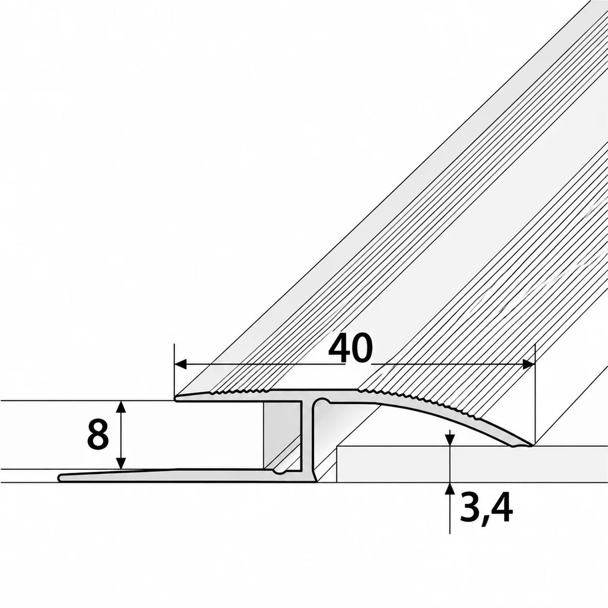 40mm Aluminium Dual-Level Floor Transition Profile Diagram