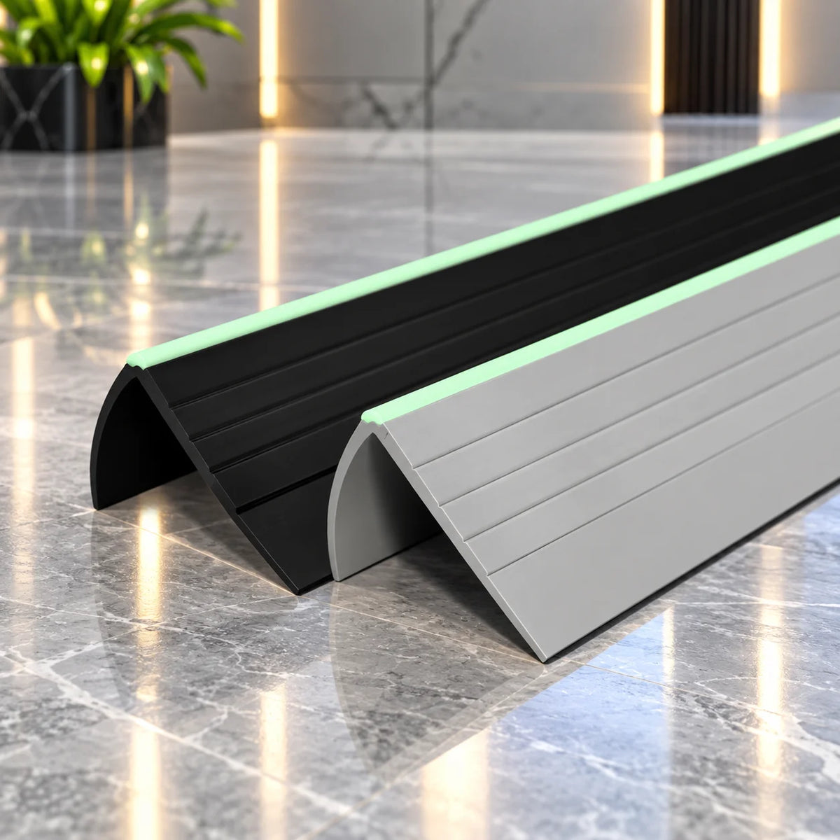 1.2m PVC Luminescent Stair Nosing Trim 40x40mm suitable for clearly defining and protecting stair edges in residential and commercial interiors.