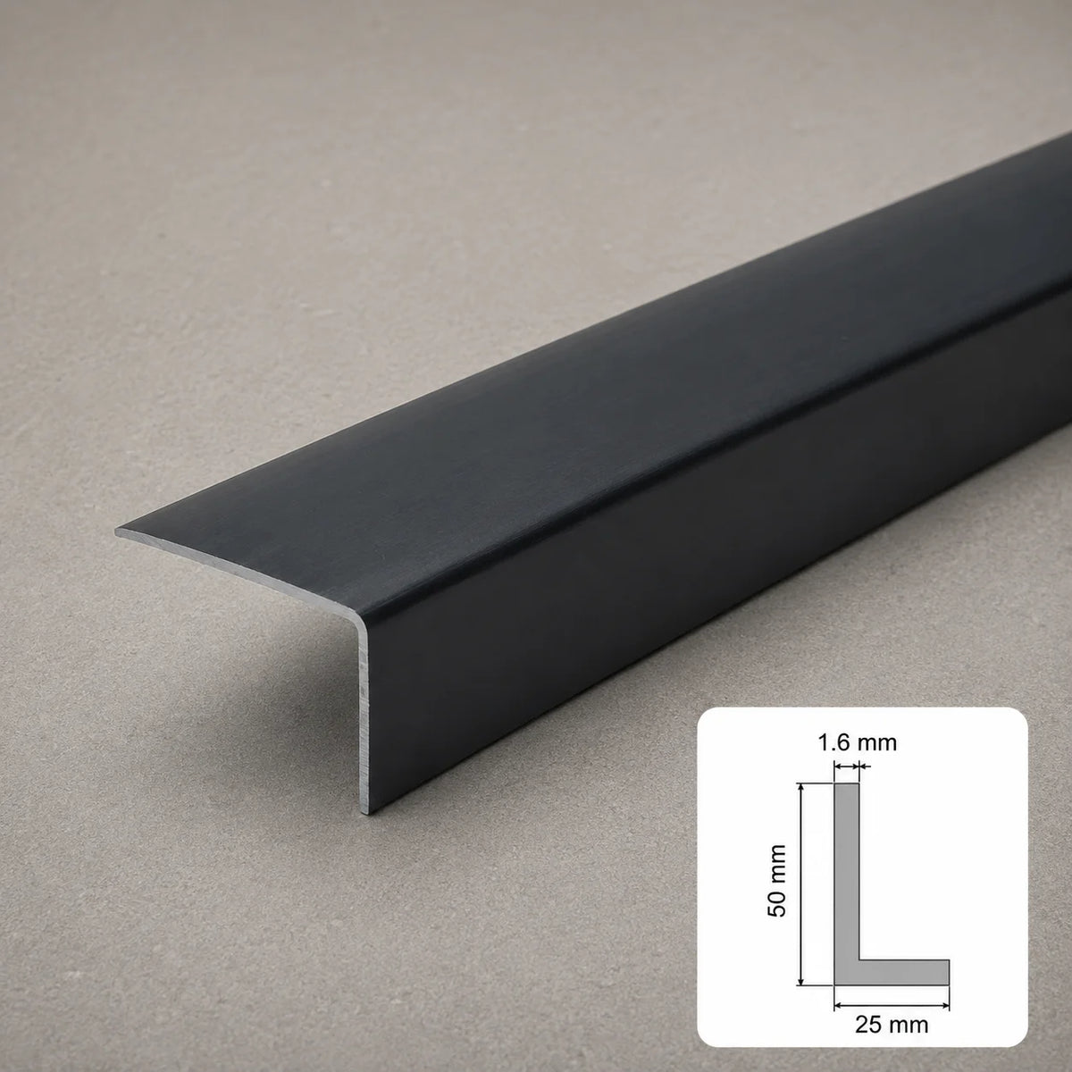 Equal & Unequal RAL 7016 Edge Protector Anthracite PVC Plastic Corner Angle Trim 90° in 50 X 25 MM