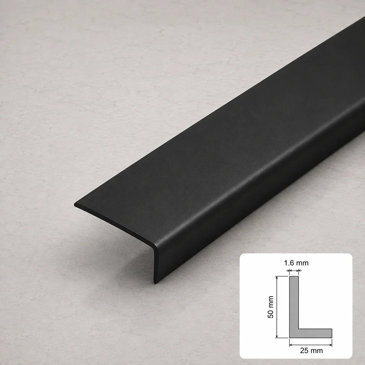 Equal & Unequal Edge Protector Black PVC Plastic Corner Angle Trim 90° In 50 X 25 MM