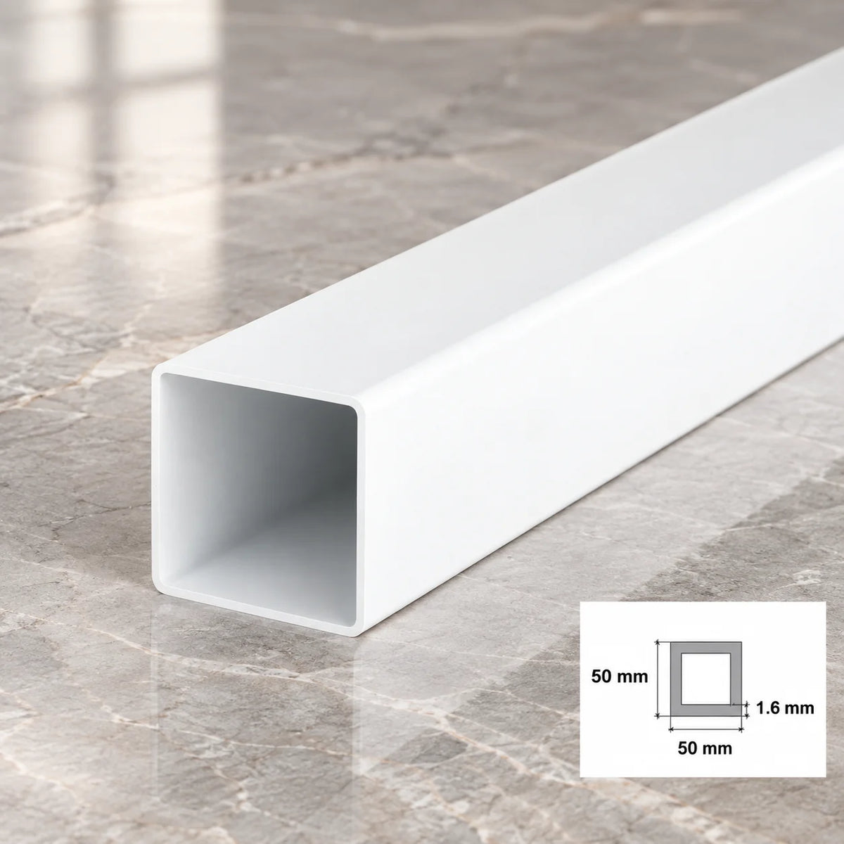 Plastic Rigid PVC Box Section Black & White Square Tube 1/2.5m Length White 50 X 50 MM