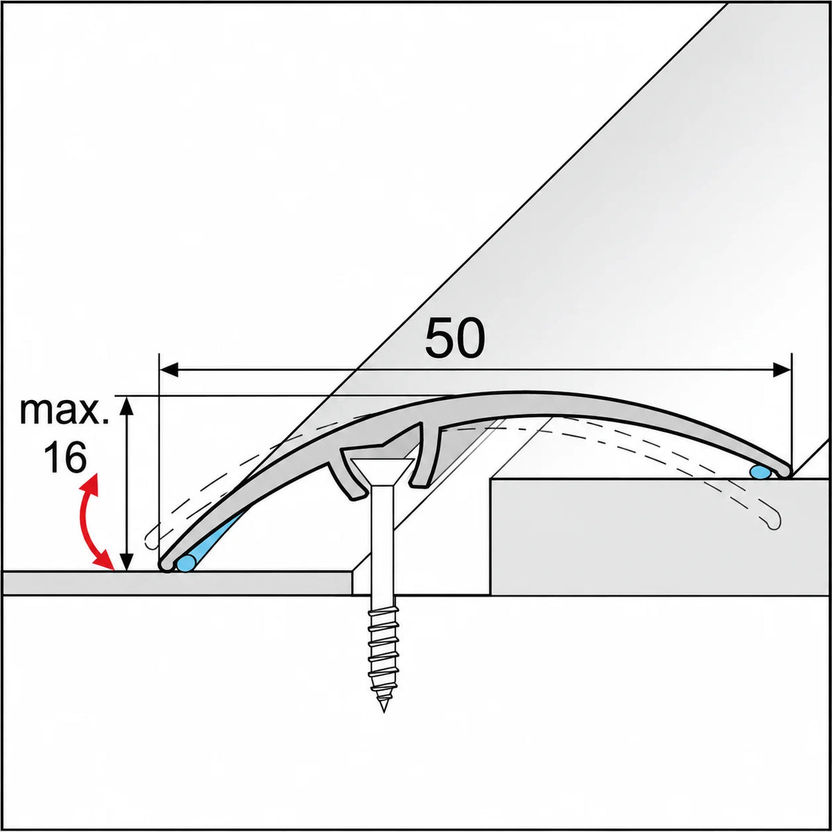 50mm Aluminium Adjustable Floor Transition Strip Diagram