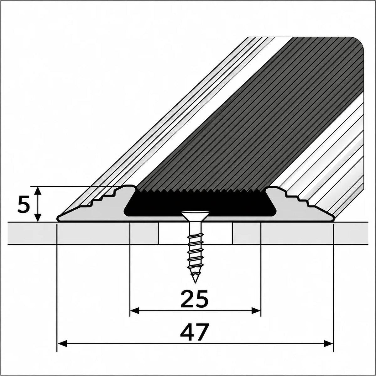 50mm Heavy Duty Aluminium Threshold with Rubber Insert Diagram