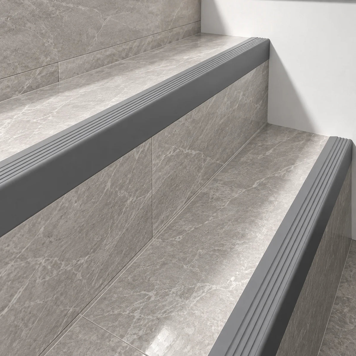 50x42mm Flexible Anti-Slip PVC Stair Nosing – 1.2m In Grey Color