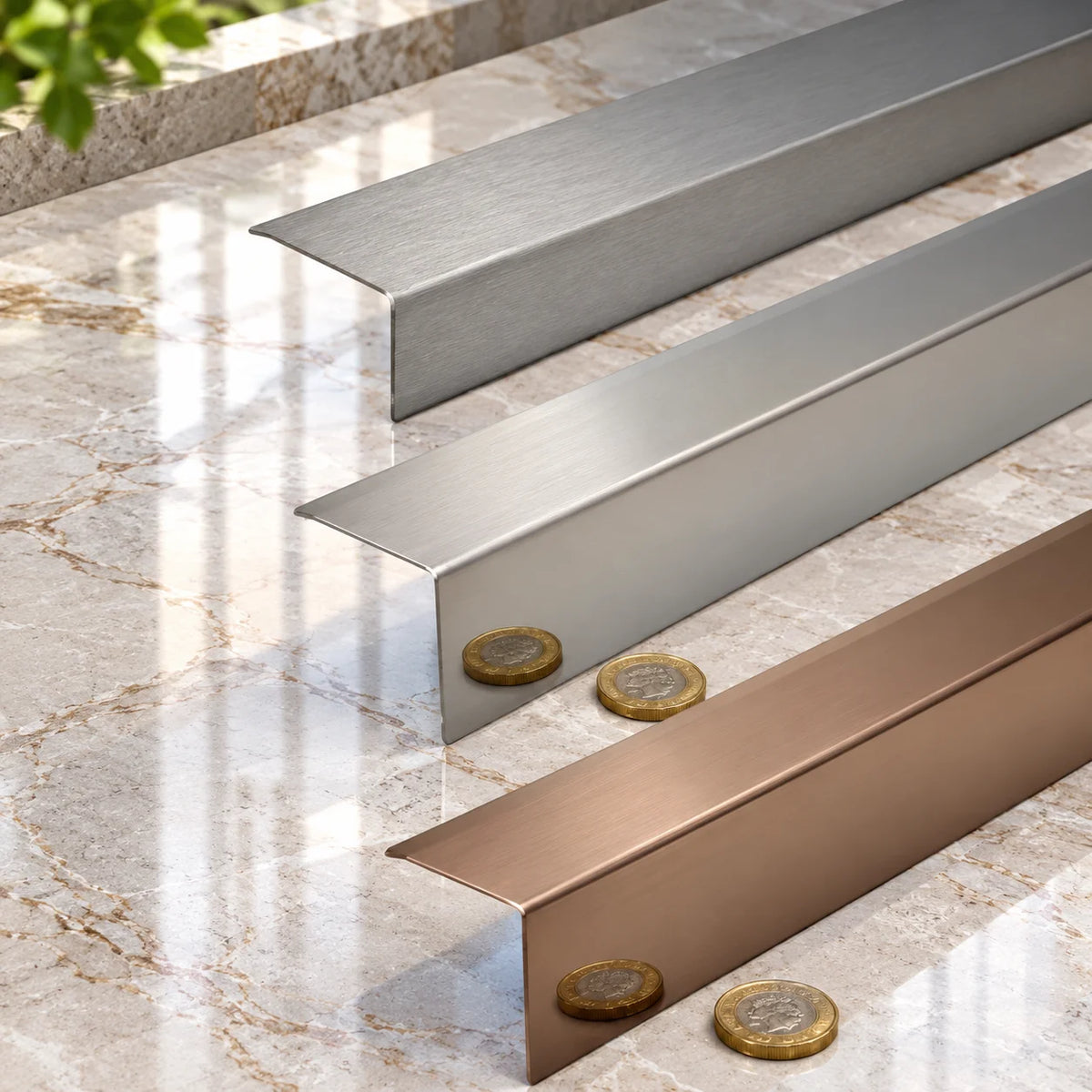 Professional 50x50mm stainless steel bevelled corner protector in 2.5m length
