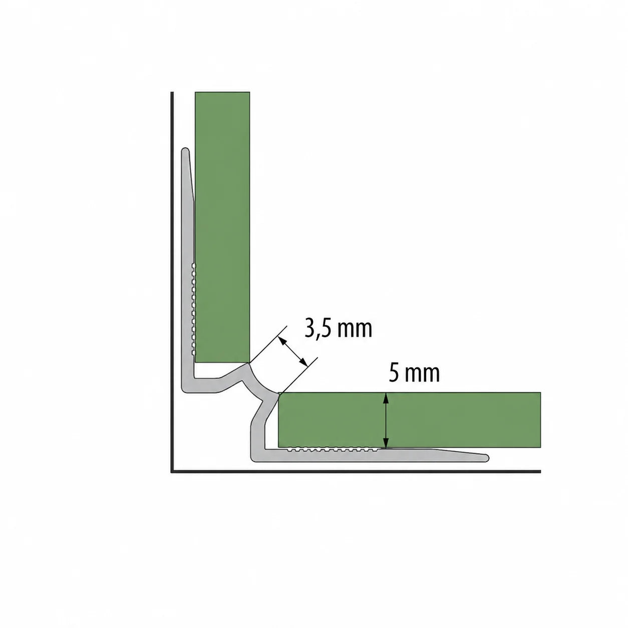 5mm Aluminium Stair Nosing Inner Corner Silver - LVT- diagram