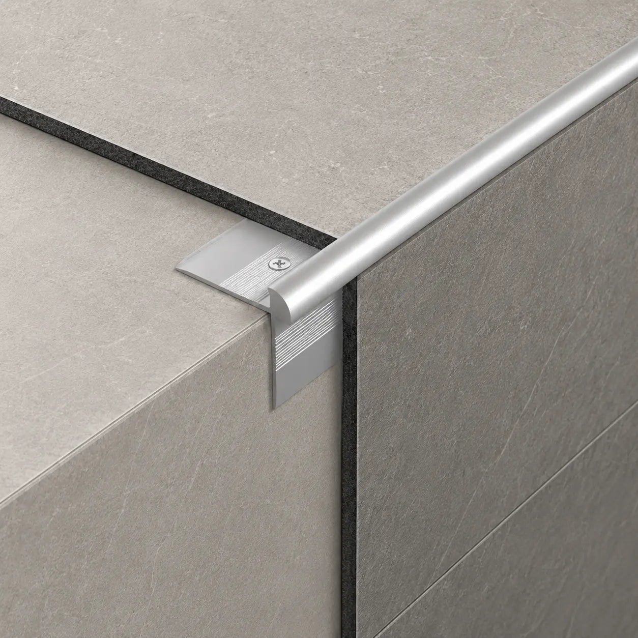 5mm Aluminium Stair Nosing Outer Corner Silver LVT Real Use Image