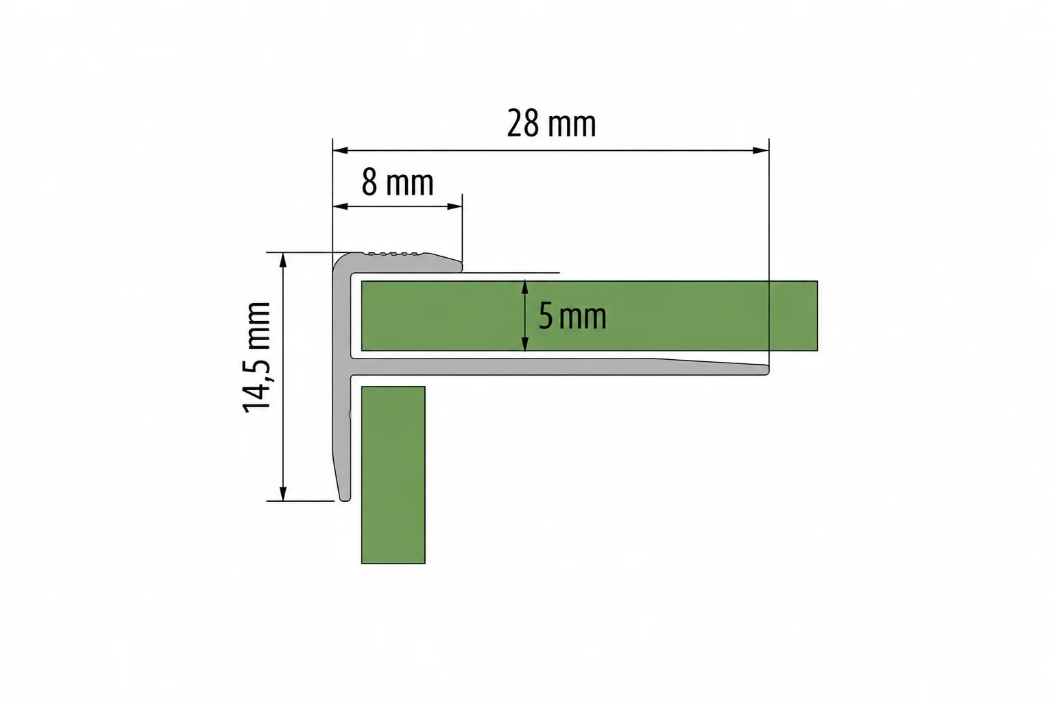 5mm Aluminium Stair Nosing Outer Corner Silver LVT CL5-Technical diagram