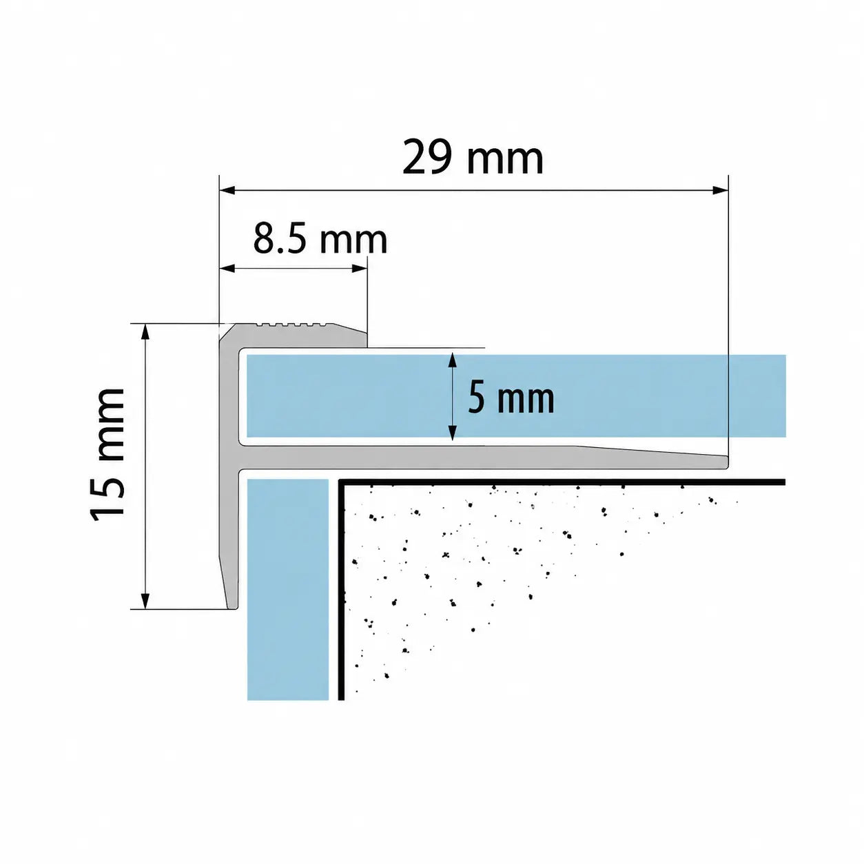5mm Aluminium Stair Nosing Outer Corner technical Diagram