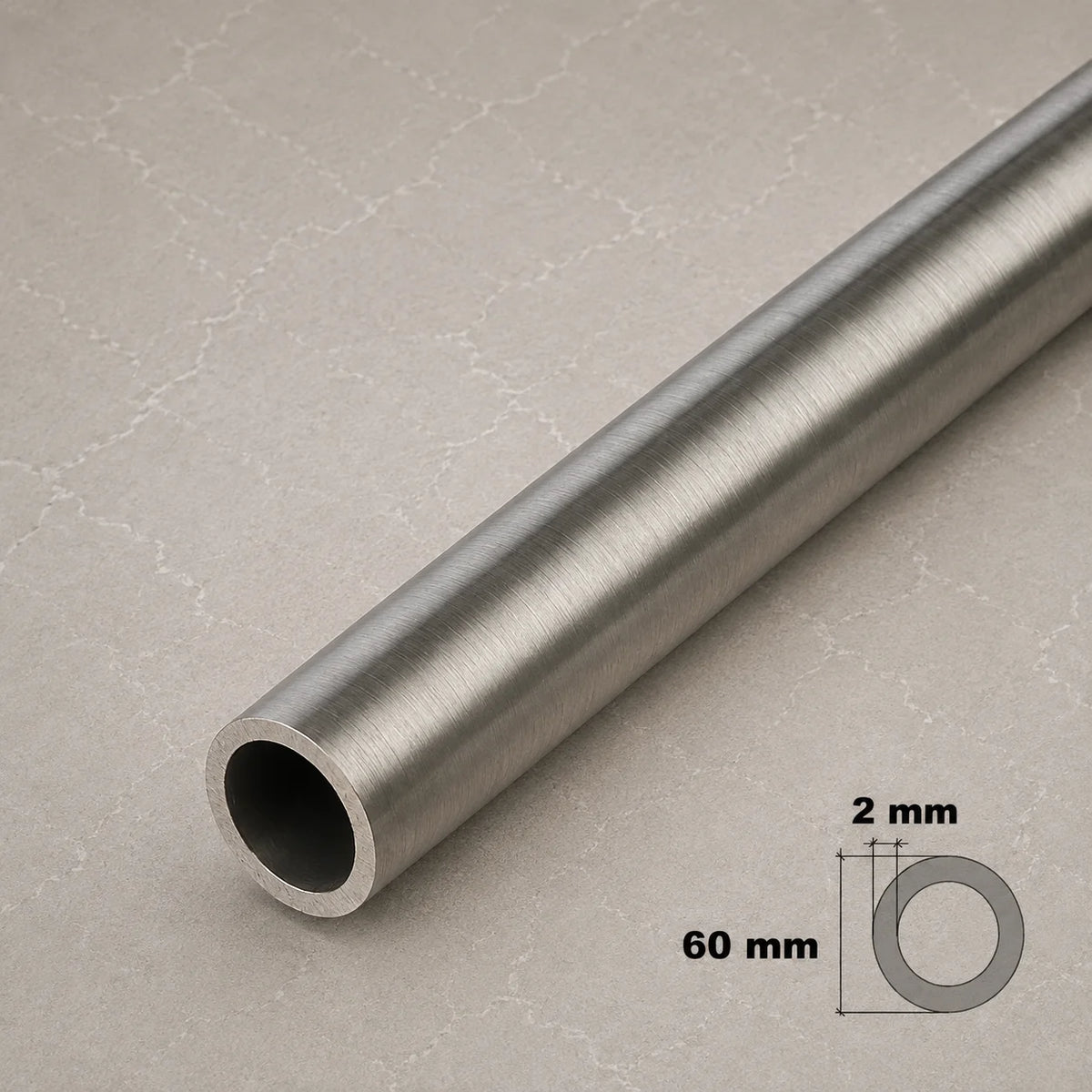 Stainless Steel Round Tube Pipe 304 Grade  – 1m / 39.37" Length In 60 MM