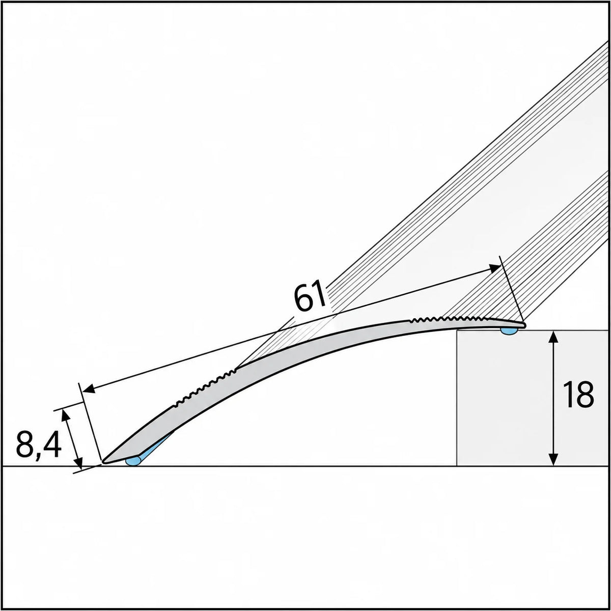 61mm Self-Adhesive Aluminium Ramp Transition Strip Diagram