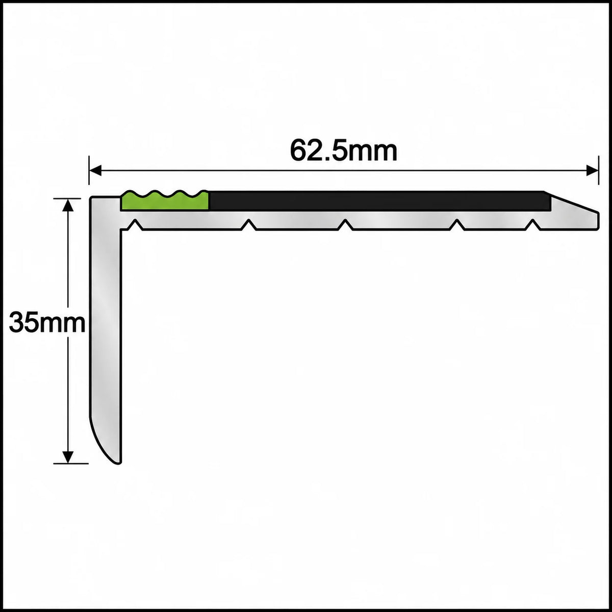 ASP 62.5x35mm Aluminator® Slimline Stair Nosing In Diagram