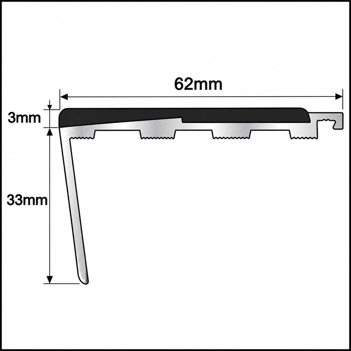 Frontier NXFS06 62x33mm Rakeback Stair Nosing Diagram