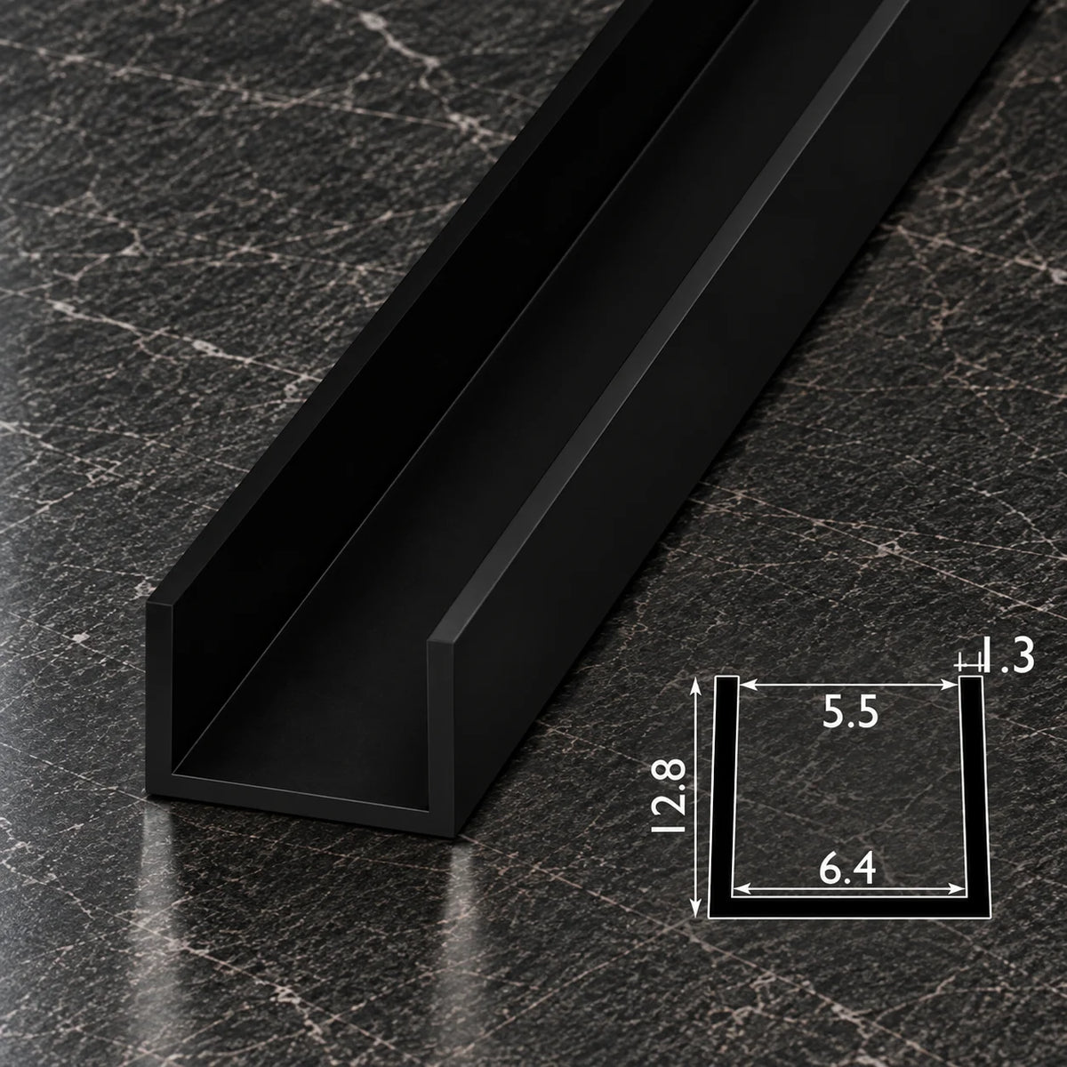 PVC U Channel Profile Edge Trim 1m | Black 39.37 Inch In 6 MM