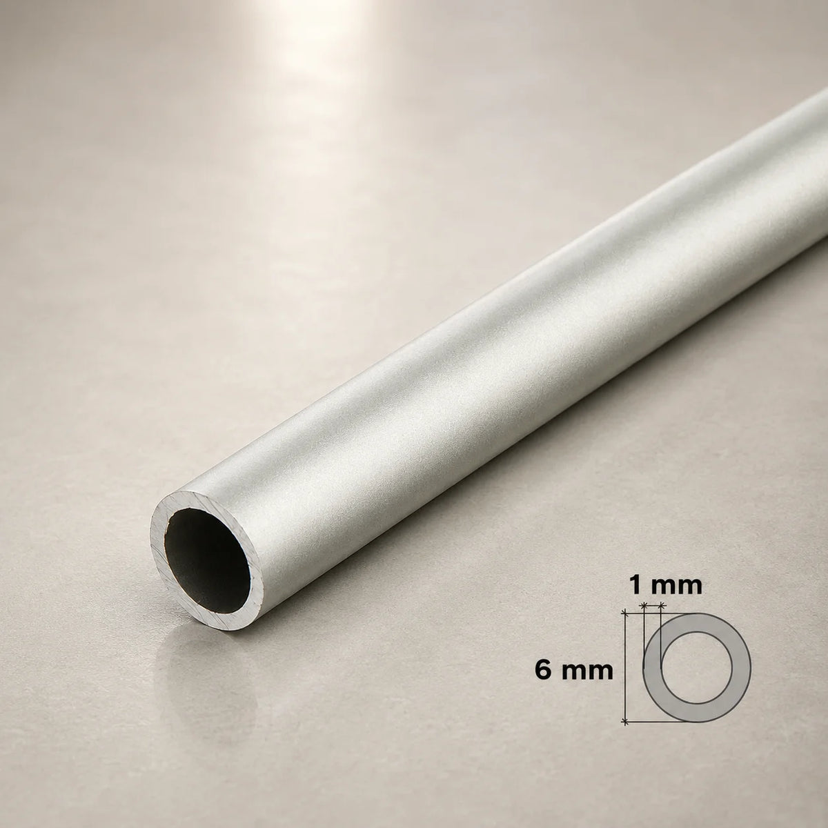 Round Tube Pipe Natural Aluminium 1 M / 39.37" Length In 6 MM