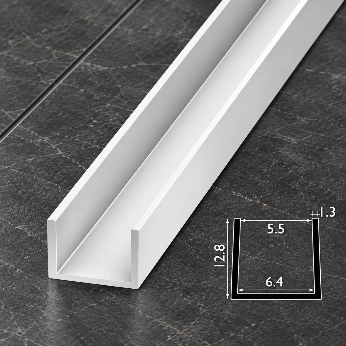 PVC U Channel Profile Edge Trim 1m | Black & White 39.37 Inch In 6 MM