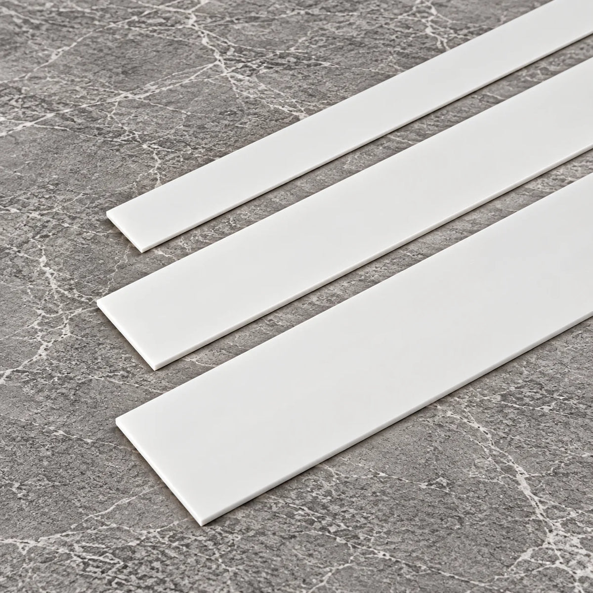 White PVC Plastic Bar Strip Roll Flat Architrave Trim Various Sizes Strips