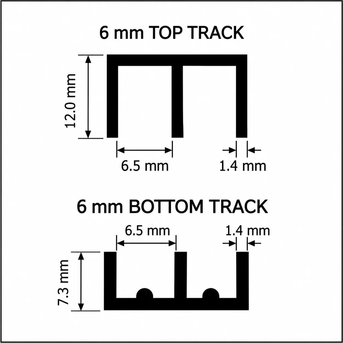 Vivarium Top & Bottom Glass Runners Double Track for 4mm & 6mm Diagram 6mm