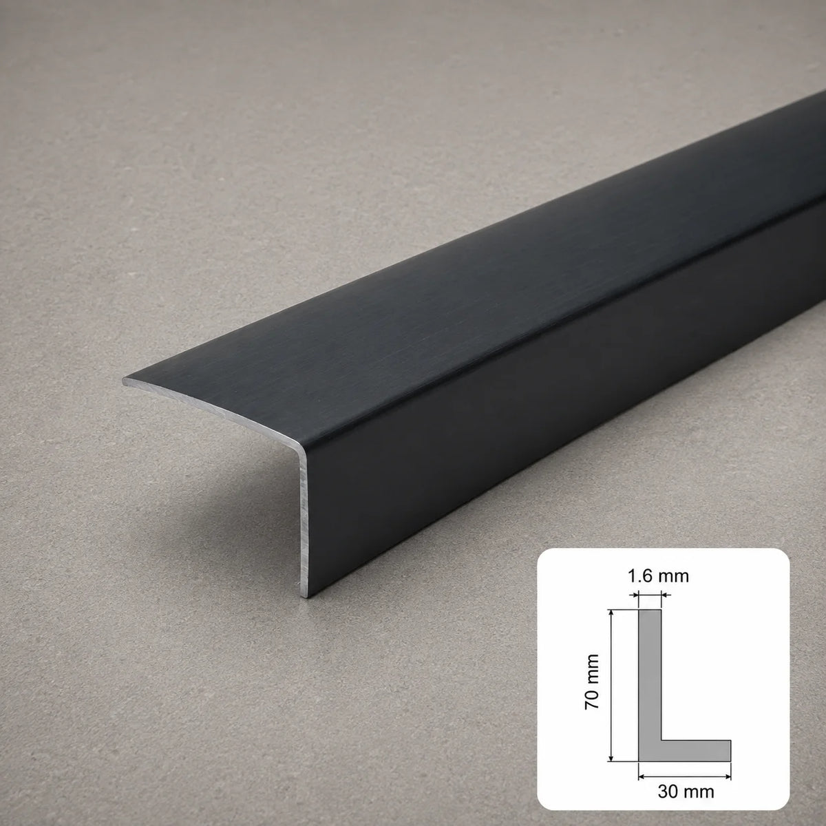 Equal & Unequal RAL 7016 Edge Protector Anthracite PVC Plastic Corner Angle Trim 90° In 70 X 30 MM